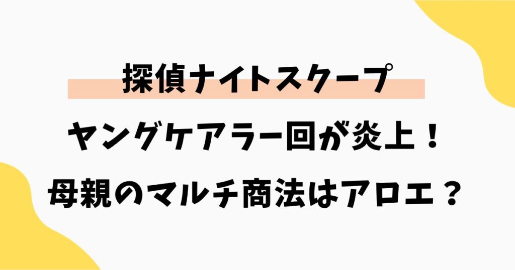 探偵ナイトスクープのヤングケアラー回|母親のマルチ商法はアロエ?